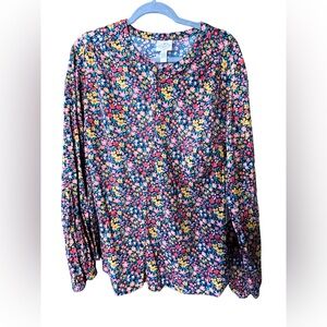 St John’s Bay 2X Floral Long Sleeve Button Down Shirt Cotton Blend Multicolor